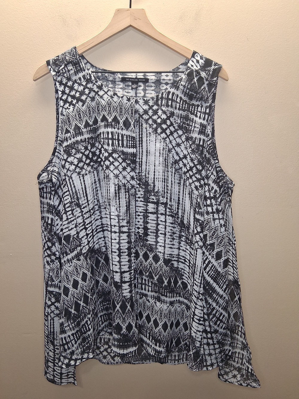 ZAC & RACHEL Black & White Tie Dye High Low Tank Top Plus 2X Boho Chic